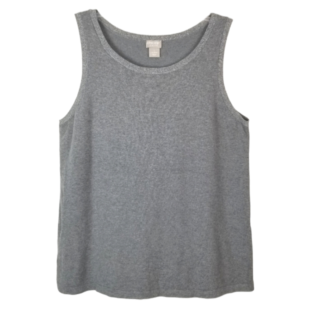 Chicos Zenergy Cotton Cashmere Sleeveless Sweater Shell Tank Top Gray Medium 1